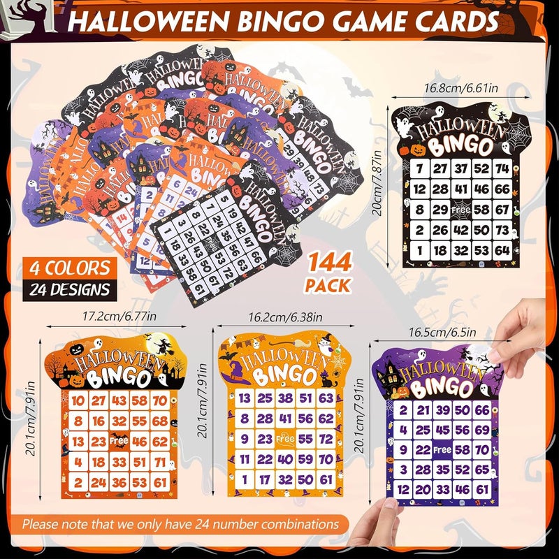 Eersida 192 Pack Halloween Bingo Game and 0.5 oz Dot Daubers Set Includes 144 Bingo Cards and 48 Dot Markers Game Supplies set for Halloween Gifts Party Favor Supplies Family Casino Play Night - Image 2